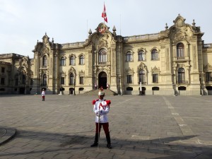 Guard outside parliament building.