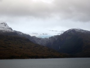 A perfect example of a hanging glacier.  As all glacial ice, because of the immense pressure under which it is formed, it is much more dense than regular ice.