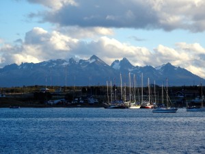 Harbor shot with the Andes in background.