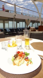 Lunchtime for me. This was a perfectly sautéed wahoo. The french fries were a daily event with or without lunch.